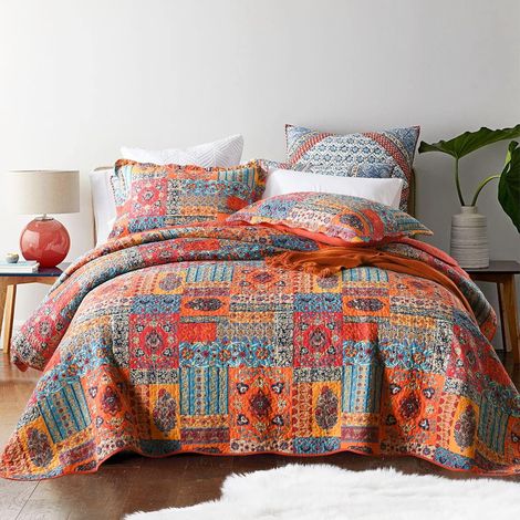 Couvre Lit Dessus de Lit et Boutis matelassé Ultrasonique en Microfibre Brossée Douce et Légère, Élégant Couvre Lit Beige à Motif Floral (Orange, 230x250cm) (1/5)