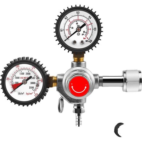 CO2-Regler, Doppelmanometer, einfache Druckeinstellung, Silber (1/2)