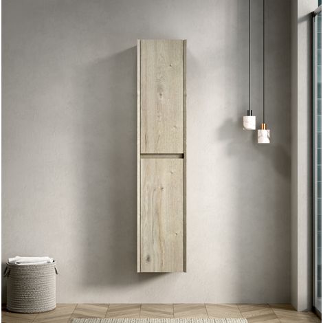Mobile bagno sospeso 140 x 30 x 24 cm, 2 ante, ripiani regolabili, rovere crema DESVIAE (1/5)