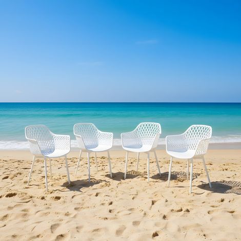 Lot de 4 Chaises de Jardin, Chaises D'extérieur en Plastique, pour Terrasse et Balcon, Pieds en Métal, Charge maximale : 120 kg, Blanc (1/5)