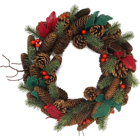 Corona navideña natural con piñas y frutos rojos - Adornos navideños (1/5)