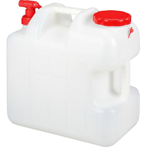 Bidon d'eau transportable avec robinet léger 38 x 22 x 38 cm hermétique usage extérieur en PE blanc (1/5)