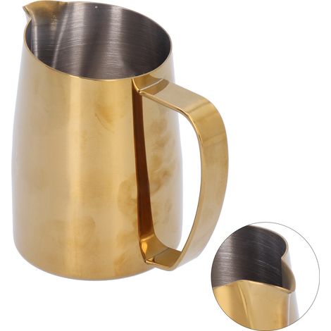 Pichet/tasse à café au lait/latte en acier inoxydable 450 ml, couleur or. (1/5)