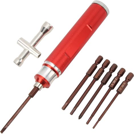 Kit tournevis hexagonal RC en aluminium, design ergonomique, durable, accessoire réparation voiture modèle RC, rouge (1/5)