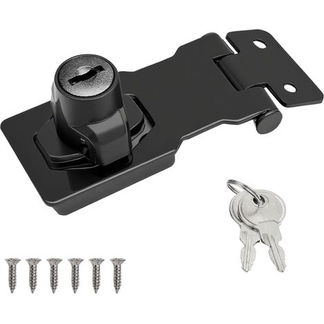 Loquet de verrouillage de porte à clé à bouton tournant - Noir - Loquet de sécurité et agrafe en acier inoxydable - Pour armoires, placards, tiroirs, chambres, portes d'entrée (1/5)