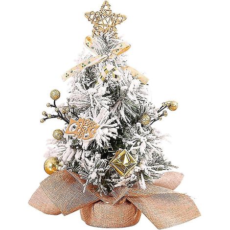 Mini sapin de Noël artificiel de table avec flocage de baies dorées et de flocons de neige (1/5)