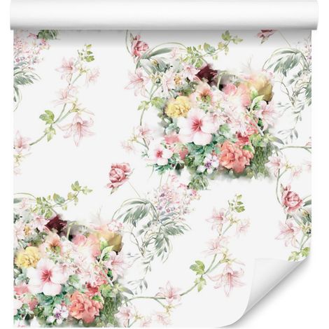 Precioso papel pintado de flores y hojas para salón y dormitorio, 50x1000 cm. (1/5)