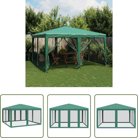 Tente de réception - Tente de fête avec 8 parois latérales en maille vert 4x4 m PEHD (1/5)
