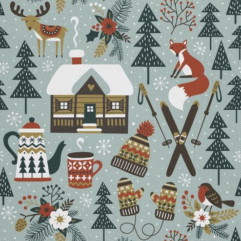 Telas decorativas para exteriores Oxford - motivo: Invierno en el bosque (1/5)
