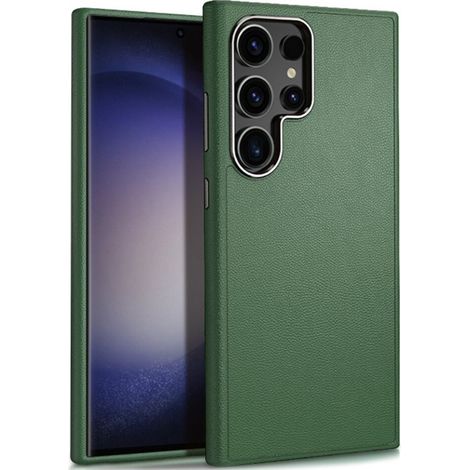 Funda de piel para Samsung Galaxy S24 Ultra, híbrida de piel, verde