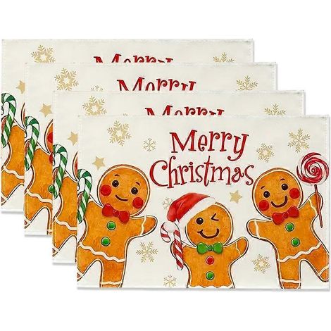 Lot de 4 sets de table de Noël roses enneigés, motif sapins de Noël, pour la décoration de la cuisine et de la salle à manger. (1/5)