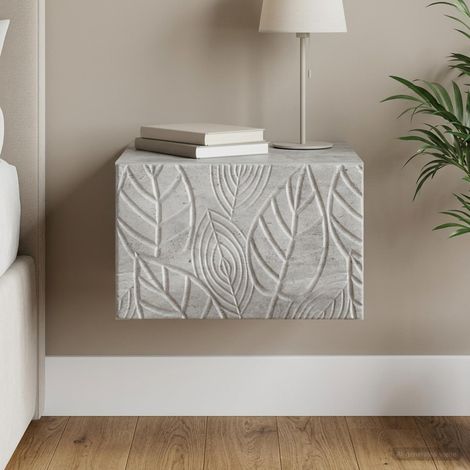 Table de chevet murale avec tiroir en bois gris béton 49 x 34,5 x 20 cm - PANGIVO (1/5)