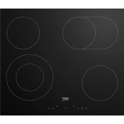 Placa vitrocerámica de 60 cm con 4 quemadores, 6900 W, negra - HIC64403T - Beko -