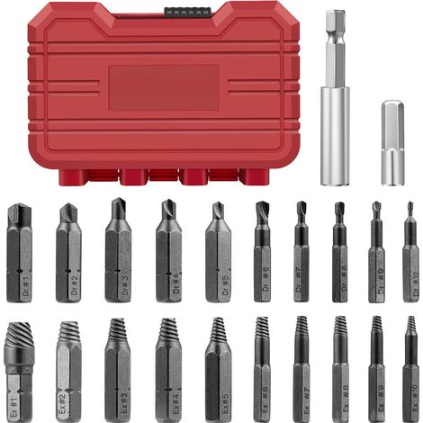Extracteurs de vis endommagées, kit de 22 extracteurs de vis avec tournevis, embouts de polissage et d'extraction séparés pour boulons ou vis endommagés (1/5)