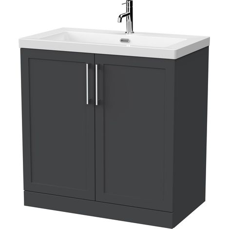 Stonnall Traditional Floor Standing 2 Door Vanity Unit with 1 Tap Hole Fireclay Basin, 800mm, Dark Grey (1/4)