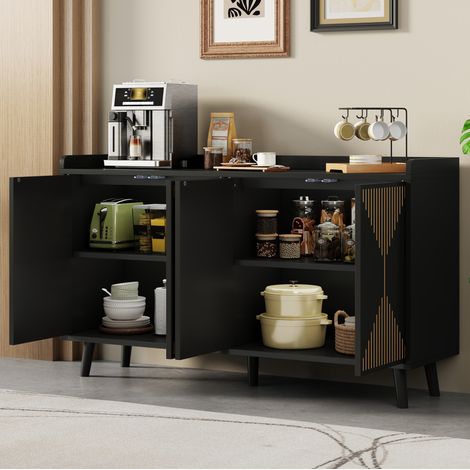 Sideboard mit 4 Türen und verstellbaren Einlegeböden, 140 x 40 x 84 cm, MDF schwarz HAVRYA (1/5)