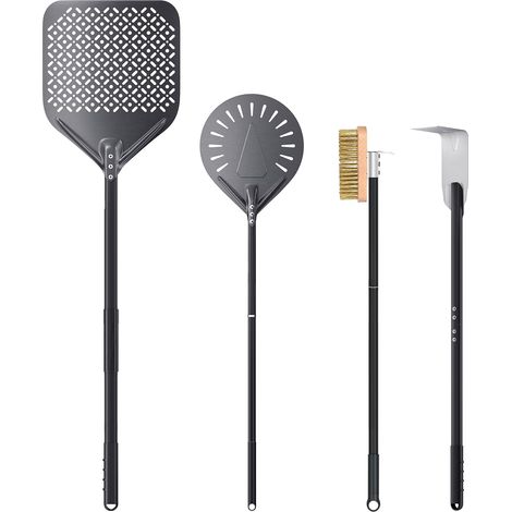 Lot de 4 pelles à pizza rectangulaires en aluminium anodisé dur - 30 x 112 cm - 23 cm - Brosse à pizza - Brosse à four à pizza - Râteau à bois - Accessoires pour la maison, le restaurant (1/5)