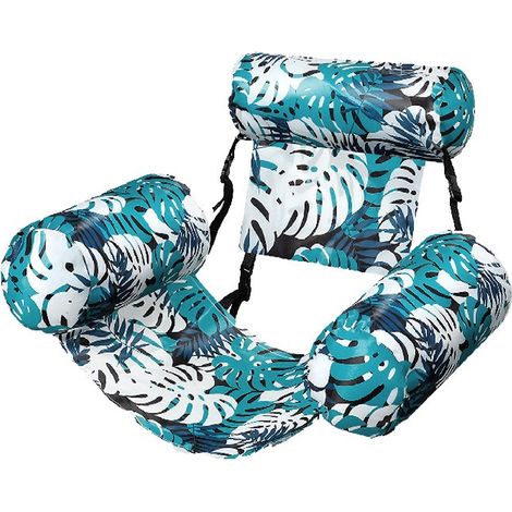 Hamac aquatique 3 tubes housse feuille de monstera avec pompe gonflage, vert clair, transat adulte piscine (1/5)