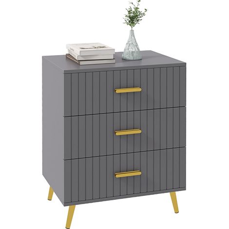 Three Drawer Embossed Line Dresser - Grey/Gold Tone