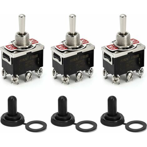 Interrupteur à bascule, AC380V 15A / AC250V 10A, interrupteur marche/arrêt/marche 3 positions 6 broches avec capuchon étanche noir, 3 pièces (1/5)