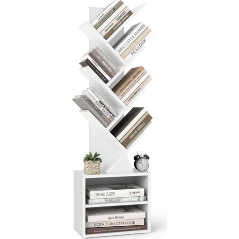 Bibliothèque Arbre, Bibliothèque Moderne sur Pied, pour Chambre, Salon, Bureau, avec 2 Compartiments, 20,3 x 38 x 123,2 cm, Blanc Nuage LBC607WB01 (1/5)