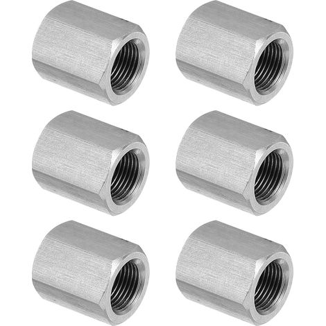 Ecrou Long M12 x 1 de Pas Écrou Hexagonal en Acier Inoxydable 304, 6Pcs 20mm/ 0.8" Longueur Raccords de Tige Filetés Avec Écrou de Serrage, Ton Argent (1/5)