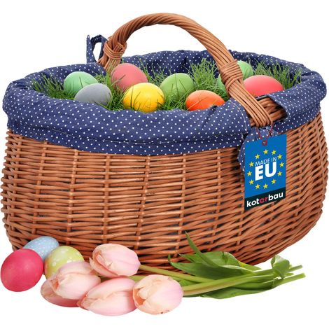 KOTARBAU® Panier en Osier - Avec Anse - 47x31x32 cm - Marron - Panier Champignon - de Récolte - avec Doublure en Tissu Bleu - Alimentaire (1/5)