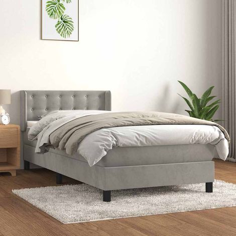 Cama box spring con colchón terciopelo gris claro 80x200 cm (1/5)
