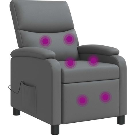 Massage Recliner Grey Faux Leather vidaXL