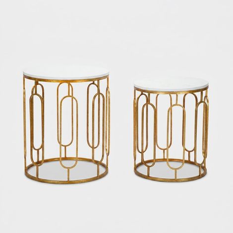 Beistelltisch Mauro Ferretti golden Metall Marmor 46x55 cm (1/5)