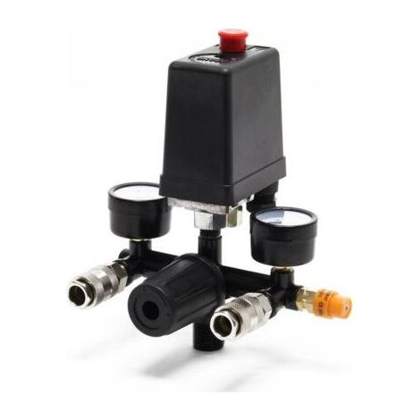 Pressure regulator with ¼ pressure switch – Display 0 to 12 bar – Voltage 240V – Max pressure 8 bar – 2 pressure gauge displays (1/4)