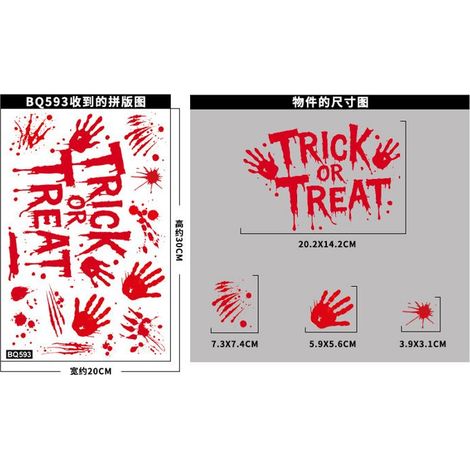 Décorations d'Halloween, autocollants empreintes de mains ensanglantées, taches de sang effrayantes, autocollants statiques p(L197) (1/5)