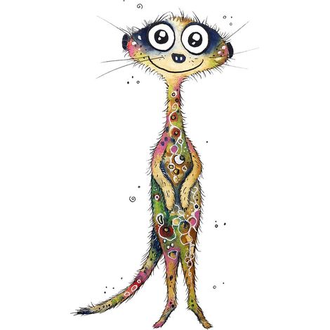 Tableau animaux pour chambre d'enfant | Tableau suricate multicolore pour chambre fille | Tableau chambre bébé beige & vert 0,5 x 0,7 m (1/2)
