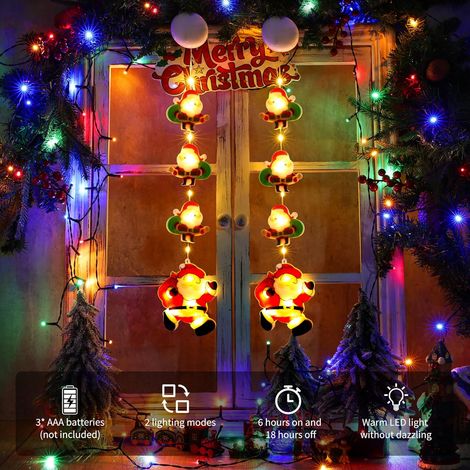 Weihnachtsdeko Fenster Lichter, 2 Stück LED Innen Fensterlichter Batterie Weihnachtsmann Hängende Lichterkette mit Saugnapf Weihnachtsbeleuchtung für Haus Zimmer Garten Balkon Bäume Tür Party