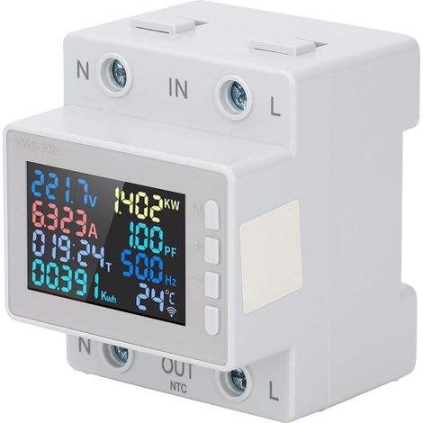 Compteur d'énergie monophasé 63A avec écran LCD couleur, multimètre de tension et courant, ampèremètre voltmètre, sécurité coupure de courant (1/5)