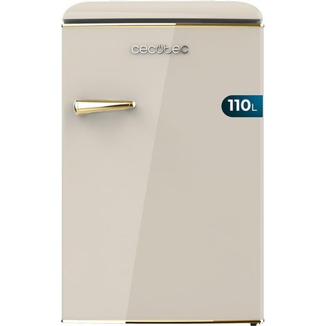 Mini-Retro-Kühlschrank TT Origin Beige mit 110 l Fassungsvermögen, Klasse E, ICEBOX, Innenbeleuchtung und goldenem Griff.