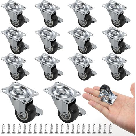 Lot de 14 petites roulettes pour meubles - 23 mm - Rotatives à 360° - Silencieuses avec frein - Convient pour meubles, caisses et chariots de transport (1/5)