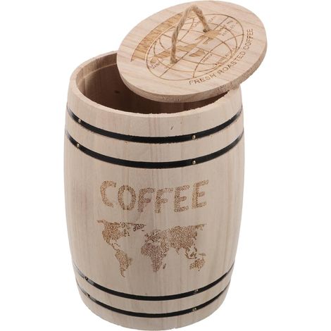 Airtight Small Wooden Barrel with Lid for Coffee Beans and Tea Storage Vintage Farmhouse Kitchen Container 6.89 x 4.92 x 4.92 Inches (1/5)