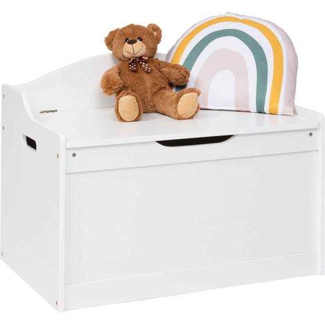 Idmarket – Banc coffre de rangement enfant en bois blanc – Hauteur 46.5 cm – Capacité 70.5 L – Dimensions 62x40 cm – Montage facile