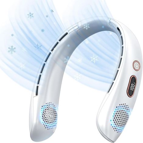 Ventilateur de cou portable sans pales, batterie 6000 mAh rechargeable par USB, écran LED, refroidissement à 360°, 3 vitesses, silencieux, mains libres, pour voyage, extérieur, camping