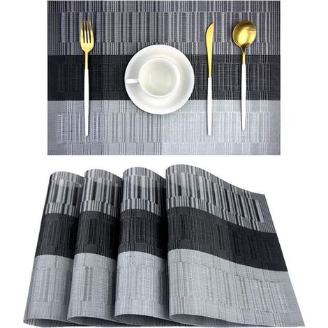 Sets de table en vinyle tissé, résistants, imperméables, isolants, antidérapants, faciles à nettoyer, hydrofuges et oléofuges, pour restaurants. Lavables. (1/5)