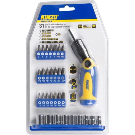 Set Giravite Regolabile con 31 Punte e Bussole in Acciaio Manico Antiscivolo