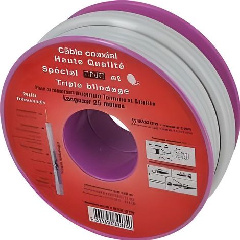 Câble antenne TV et satellite - SEDEA - 25m - Coaxial - Triple blindage - Couleur rose (1/2)