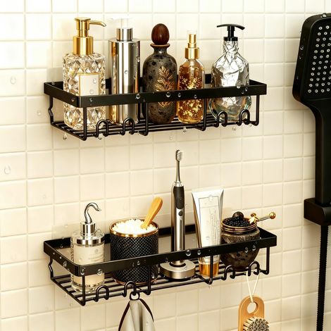 2 Pièces Etagere Douche sans Percage, Support Etagere Rangement Organisation avec Crochets Accessoire Salle de Bain pour Gel et (1/5)
