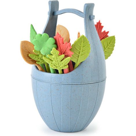 Fourchette À Fruits - Paille De Triticum Aestivum - Seau En Bois Miniature - Pour Dessert Barbecue Et Pique-Nique - 1 Pièce (1/5)