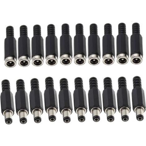 10 Pairs 5,5 mm x 2.1 mm Connecteurs Jack de Prise d'alimentation Mâle CC de Femelle Connecteur 5.5mm x 2.1mm Alimentation Fiche à Souder (1/5)