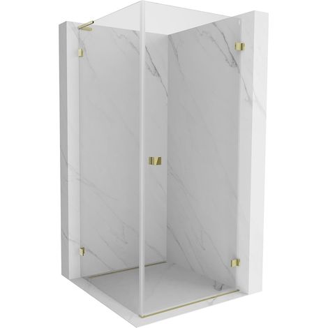 Mexen Lunar-B L cabina de ducha abatible derecha 90 x 90 cm, transparente, dorada - 832L-090-090-50-00-P (1/5)