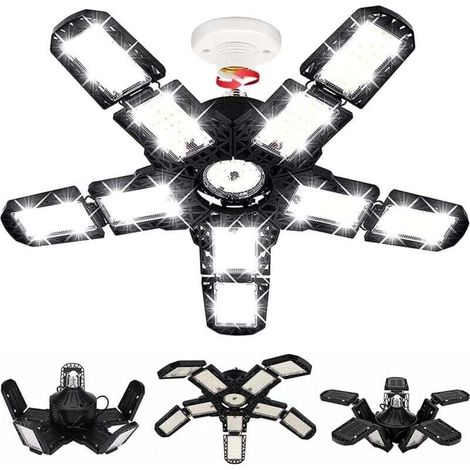 Plafonnier LED garage 180W 18000lm 6000K E26, lumière atelier réglable 3 panneaux, éclairage intense pour garage, entrepôt, buanderie (1/4)