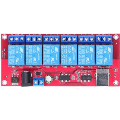 Module relais USB à 6 canaux avec modes de fonctionnement réglables, pilote HID, carte relais USB gratuite pour une utilisation domestique et extérieure, 12 V