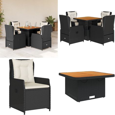 Ensemble à manger de jardin coussins 5pcs Noir Résine tressée - Ensemble Salon De Jardin - Mobilier De Jardin - Table Extensible - Chaises Pliantes - Résine Tressée - Home & Living